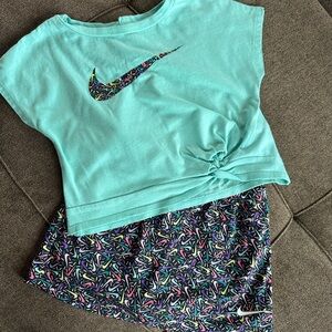 Teal Nike Logo Top and Patterned Skirt Set Size 24M